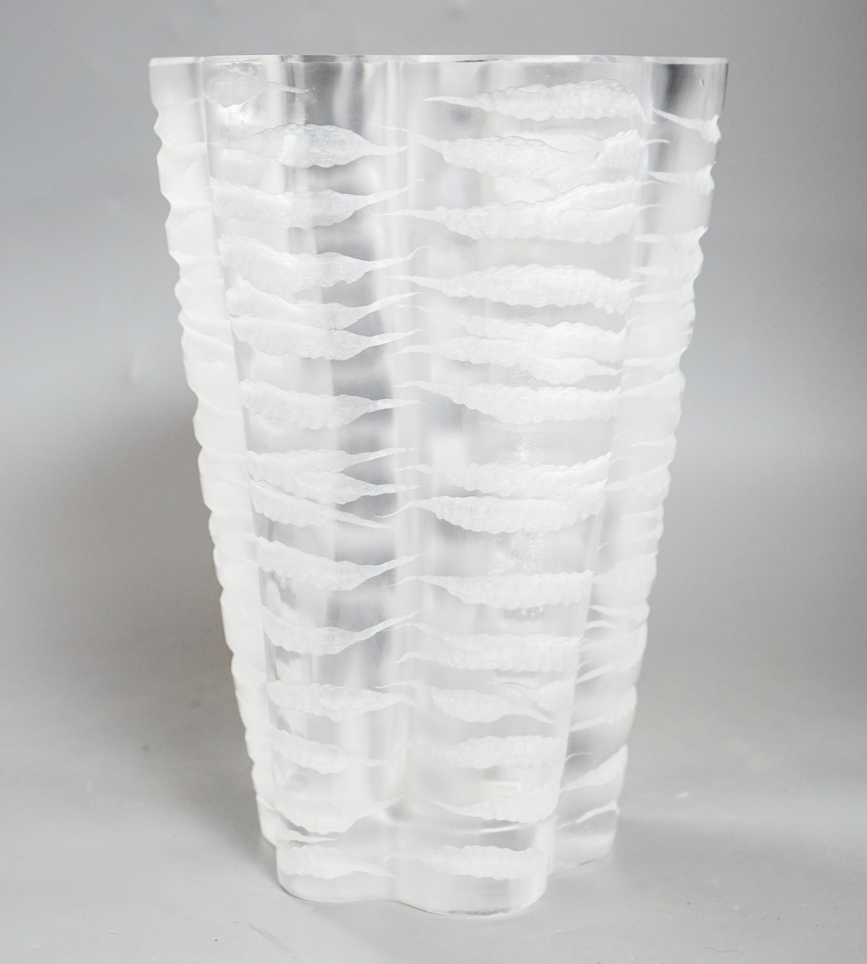 A large Lalique Senlis pattern frosted glass vase, 1950’s/60s, 30cm